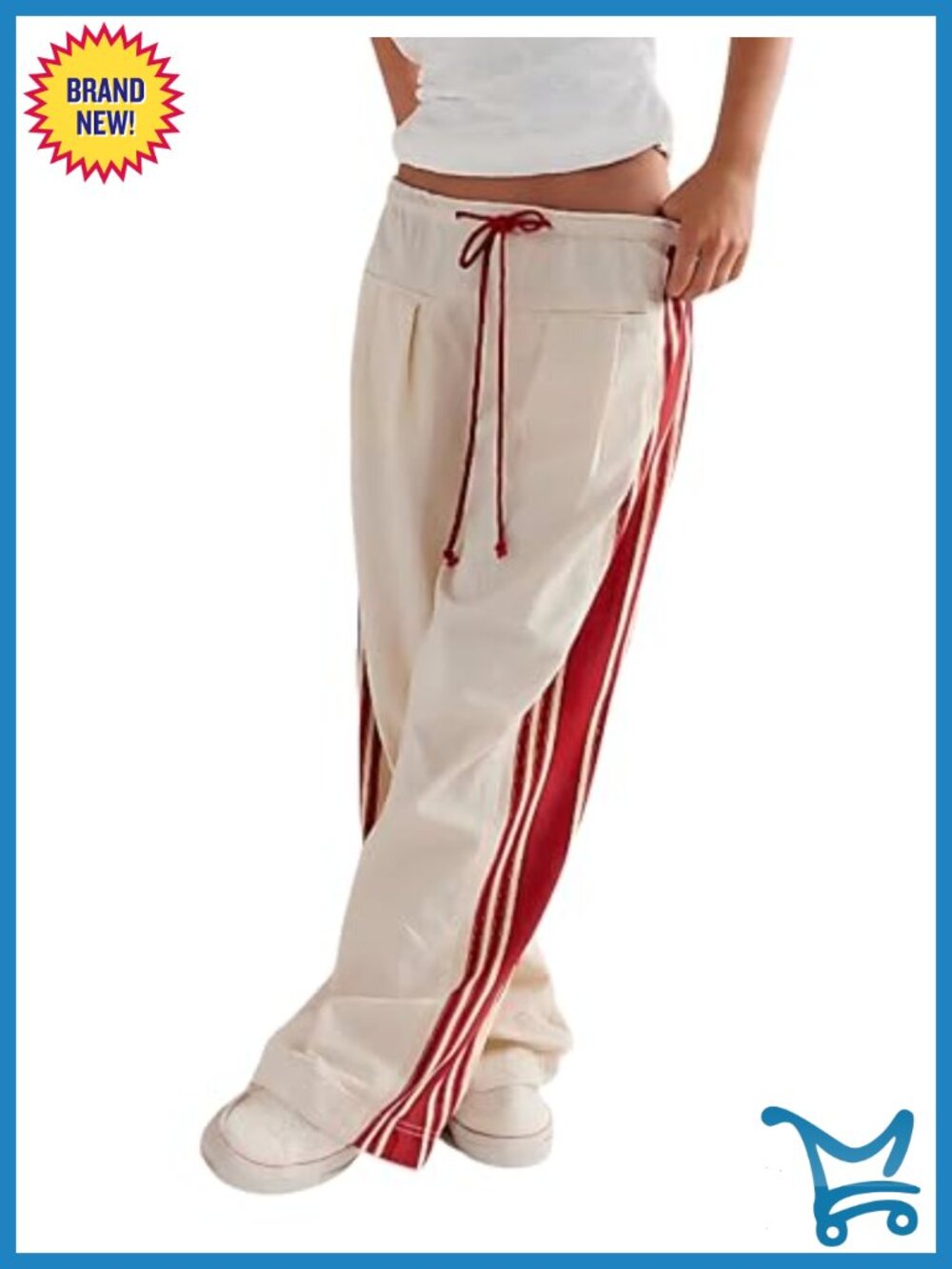Wide Leg Palazzo Pants Drawstring High Rise Striped Slouchy with Pockets
